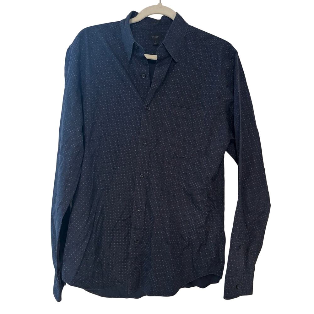 J.Crew Slim Polka Dot Long Sleeve Button Down Shirt Navy Blue Red Size Medium